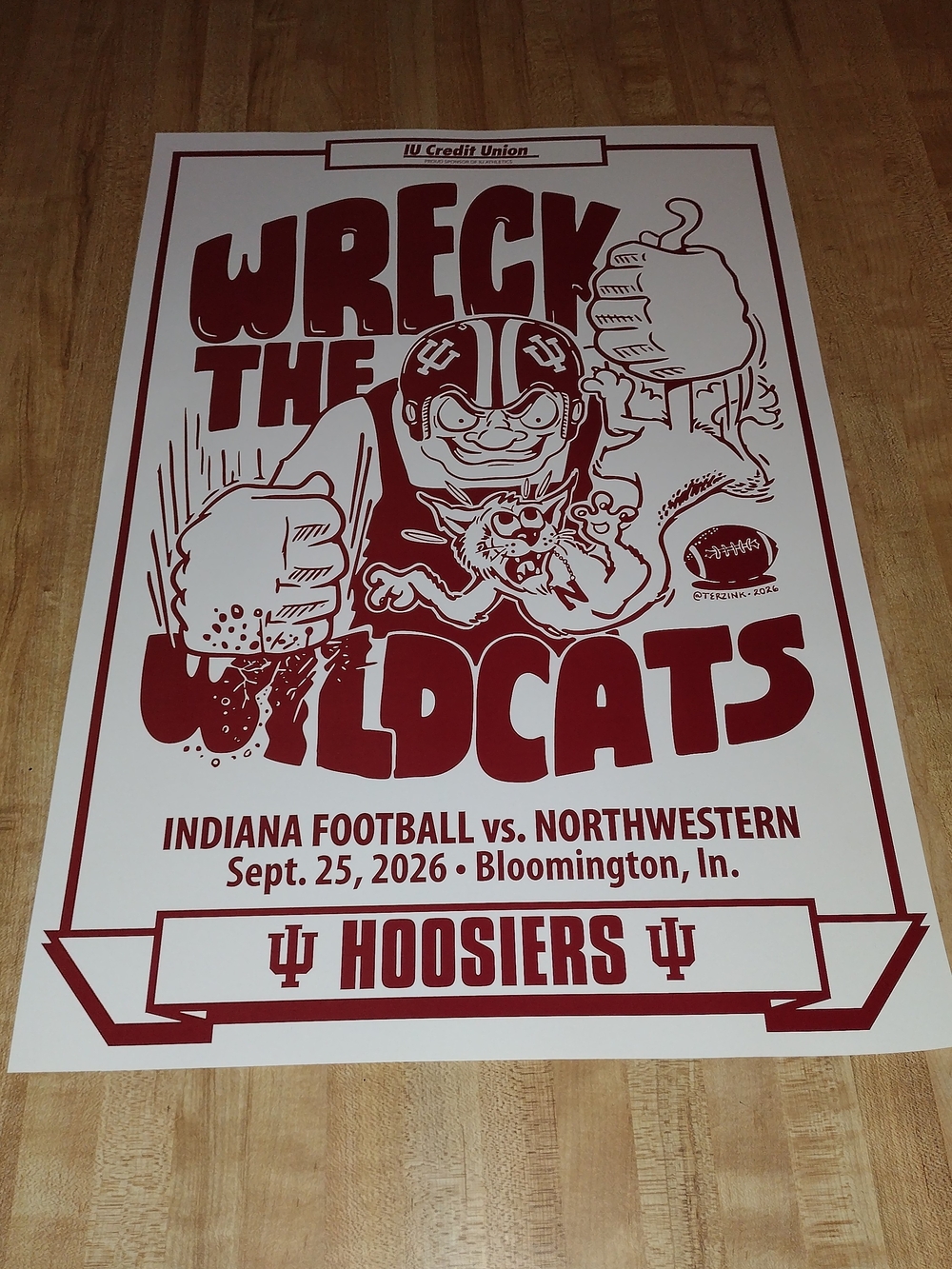 2026 Indiana University IU Football Week 4 Game Poster Northwestern Ships Flat!